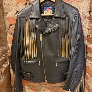 blackmeans leather tasseled biker jacket